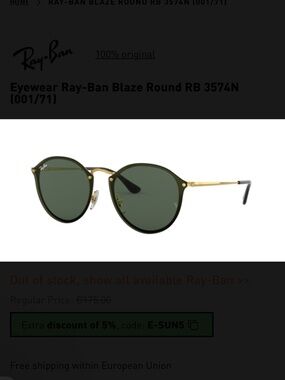 Ray-Ban Blaze Round Men’s Sunglasses - Green/Gold